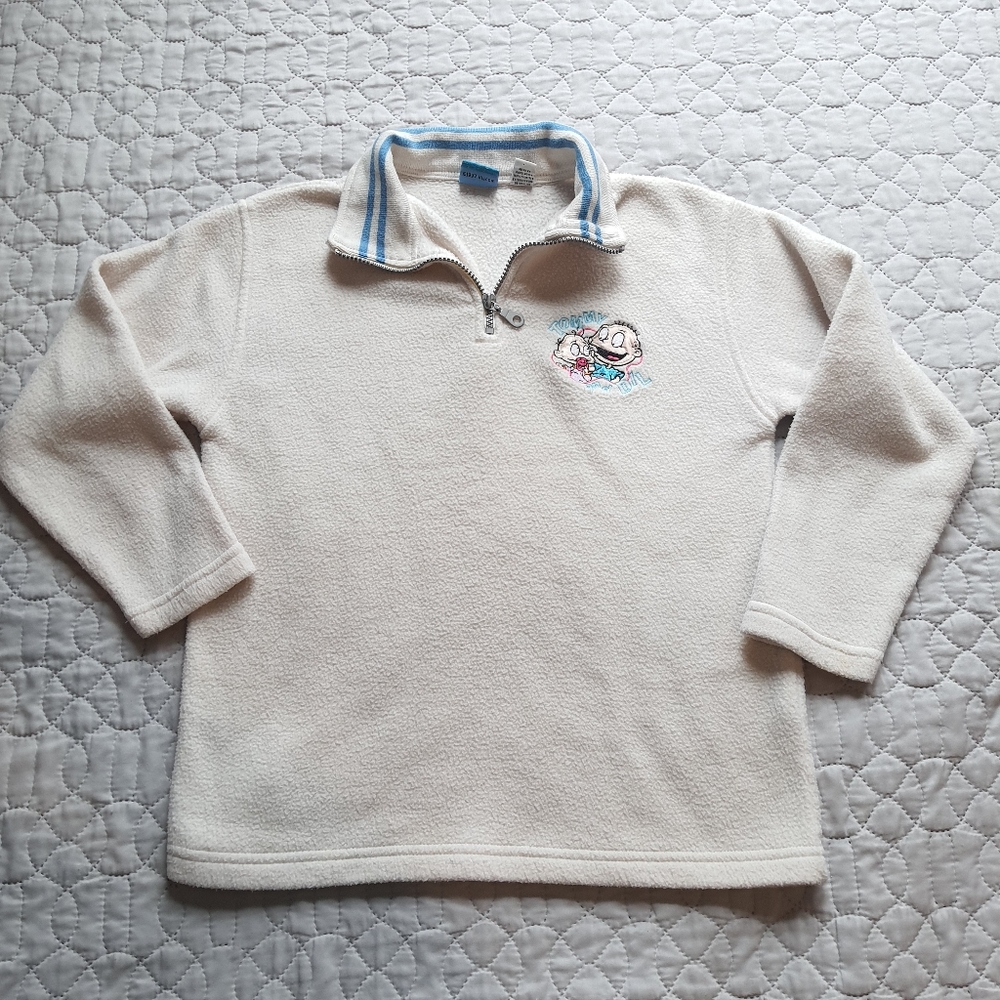 Vintage Nickelodeon Rugrats 1/4 Zip Fleece Pullover 1997 Youth Small 7/8 White